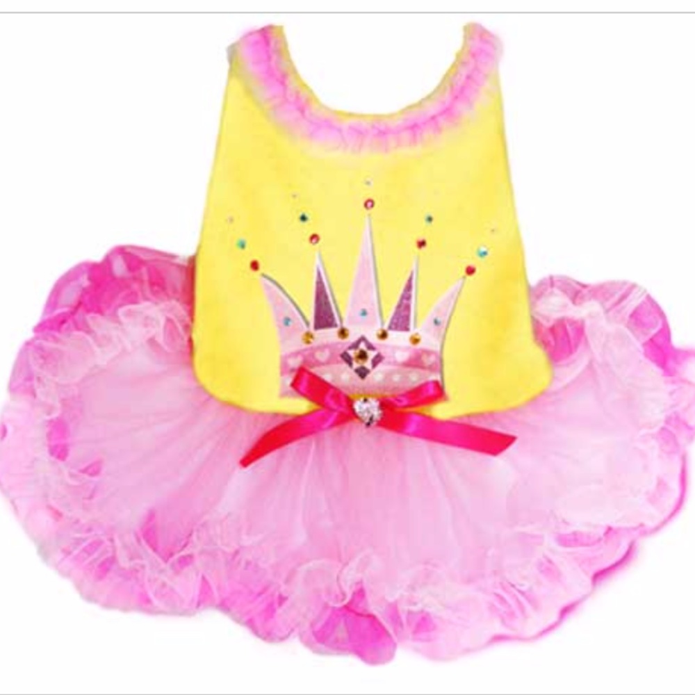 Designer dog pink and yellow party dress